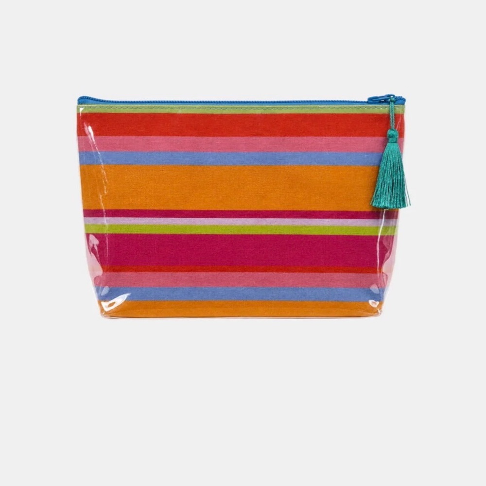 Striped Cosmetic Pouch with Teal Tassel